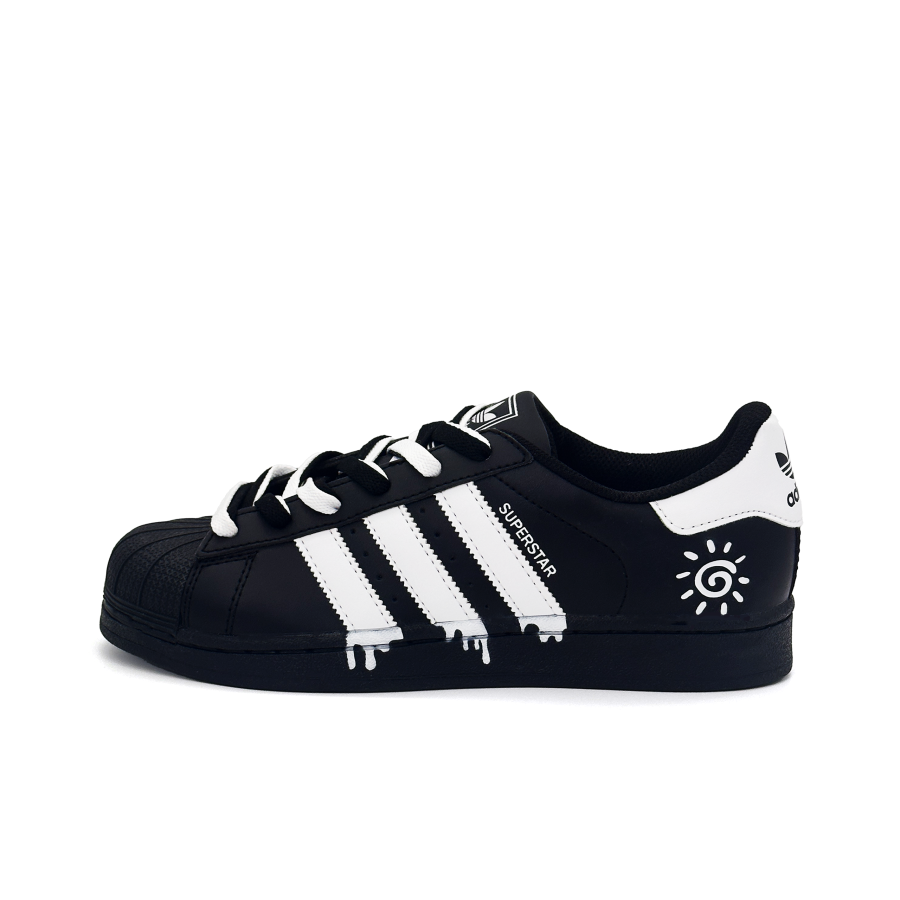 Adidas Originals Superstar 2 Swirl Sun Abrasion Resistant Abrasion Resistant Low top Kids' Skateboarding Shoes Black