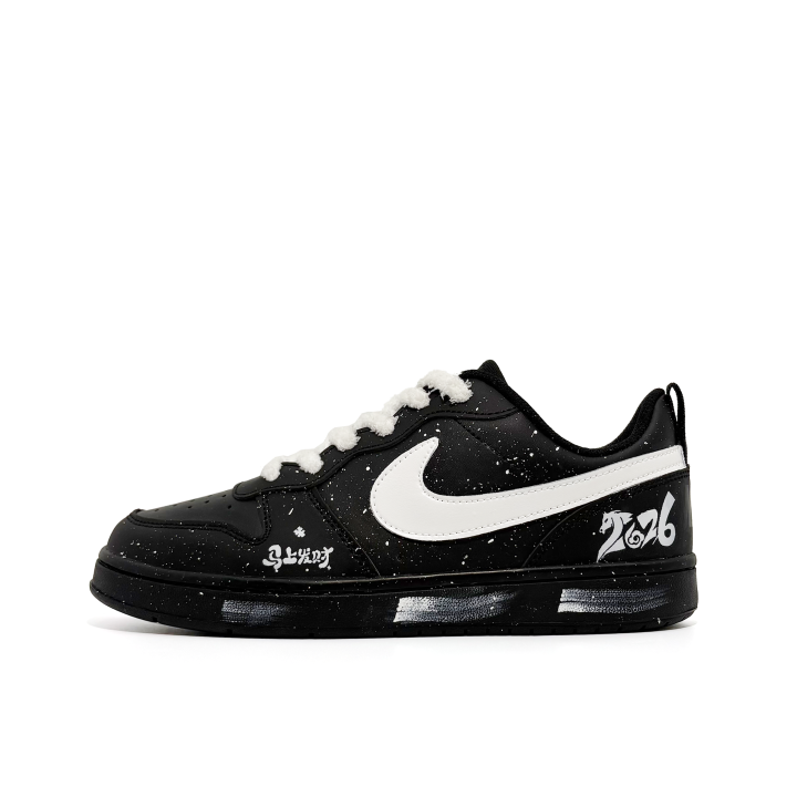 Nike Nike Court Borough Instant Prosperity Leather Slip Resistant Abrasion Resistant Kids' Skateboarding Shoes Black