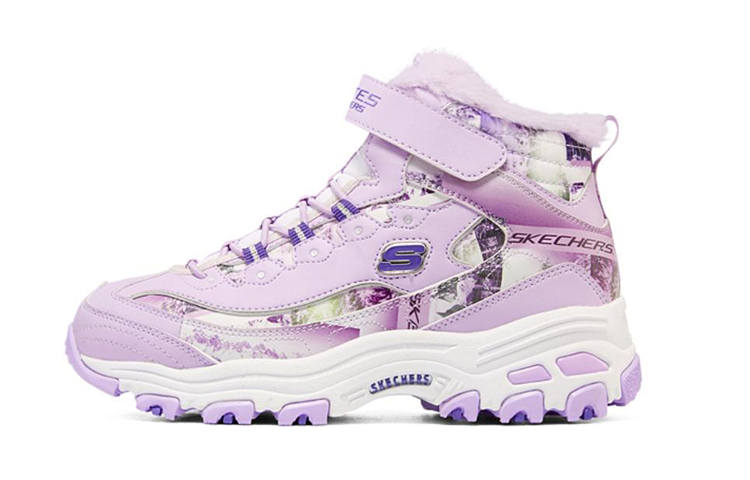 Skechers D'LITES Round Tip Hook and Loop Fleece Lined Kids Lifestyle Shoes Purple White Teenagers