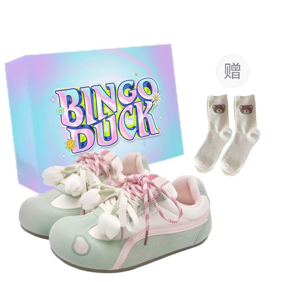 BINGO DUCK Synthetic Leather Slip Resistant Slip Resistant Low top Skateboard Shoes Women's Green Tulip