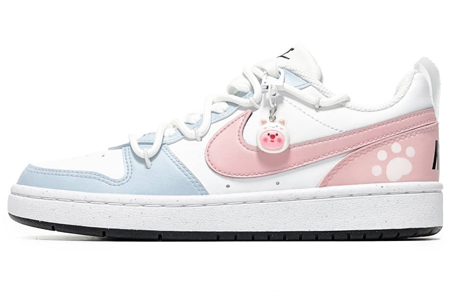Nike Nike Court Borough Pink Paw Sweetheart Synthetic Leather Low top Kids' Skateboarding Shoes Blue White Pink Teenagers