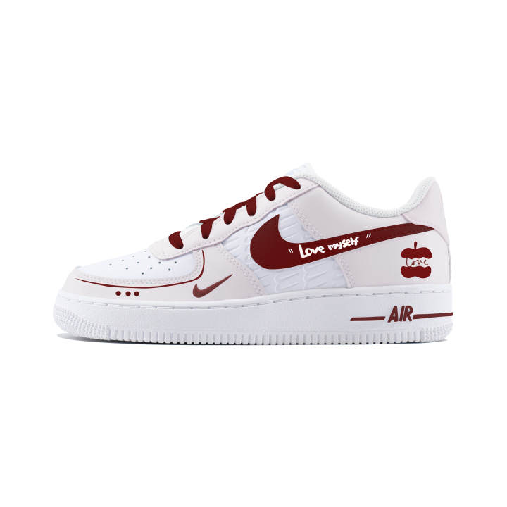 Nike Nike Air Force 1 Slip Resistant Abrasion Resistant Low top Kids' Skateboarding Shoes White Red Teenagers