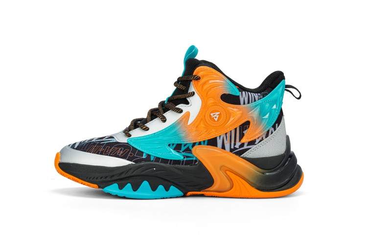 361°KIDS Slip Resistant Abrasion Resistant High top Children's Basketball Shoes Black Silver Orange Kids'