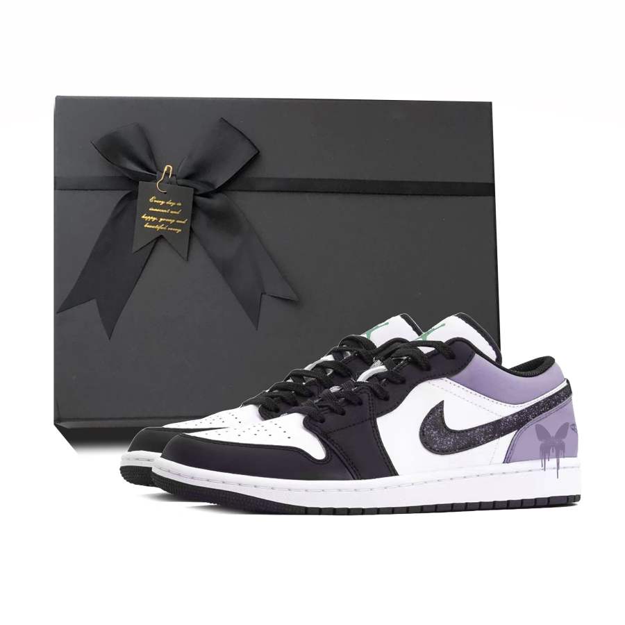 Jordan Jordan Air Jordan 1 Low Leather Slip Resistant Abrasion Resistant Balance Low top Children's Basketball Shoes Purple