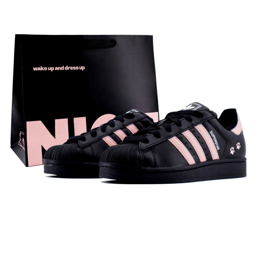 Adidas Originals Superstar 2 Leather Abrasion Resistant Low top Kids' Skateboarding Shoes Black Pink Teenagers