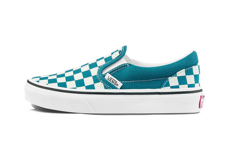 Vans Low top Kids' Skateboarding Shoes White Green Checkerboard Children Aged 3 7 Years Old
