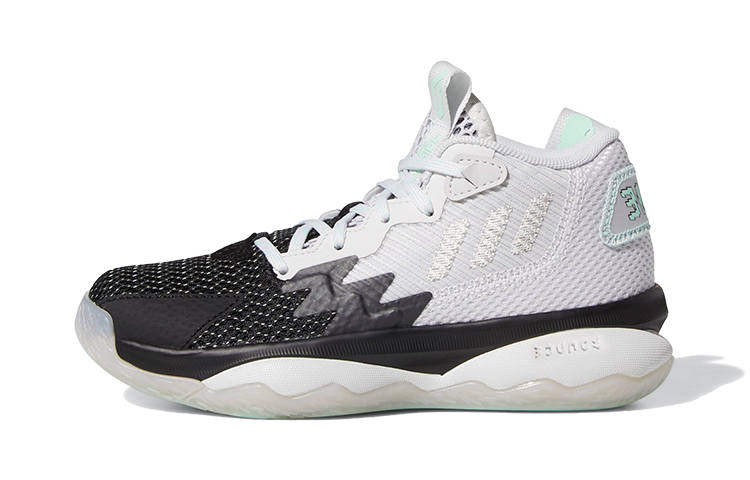 Adidas Adidas D Lillard 8 Comfortable Round Toe Abrasion Resistant Low top Children's Basketball Shoes White Black