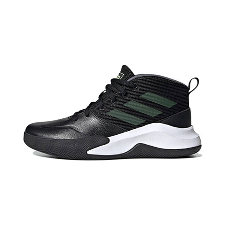 Adidas Adidas OwnTheGame Wide Trendy Slip Resistant Mid top Basketball Shoes Black Gray White Children Aged 3 7 Years Old