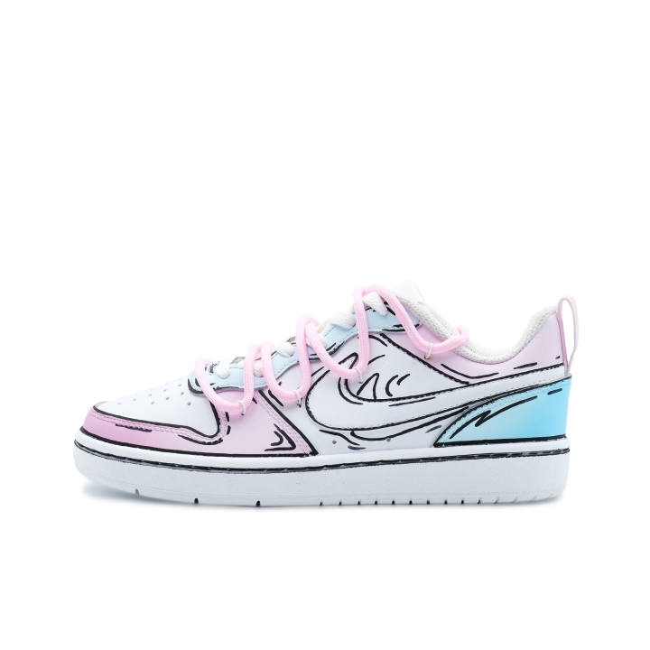 Nike Nike Court Borough Comic Space Slip Resistant Abrasion Resistant Low top Kids' Skateboarding Shoes White Pink Blue