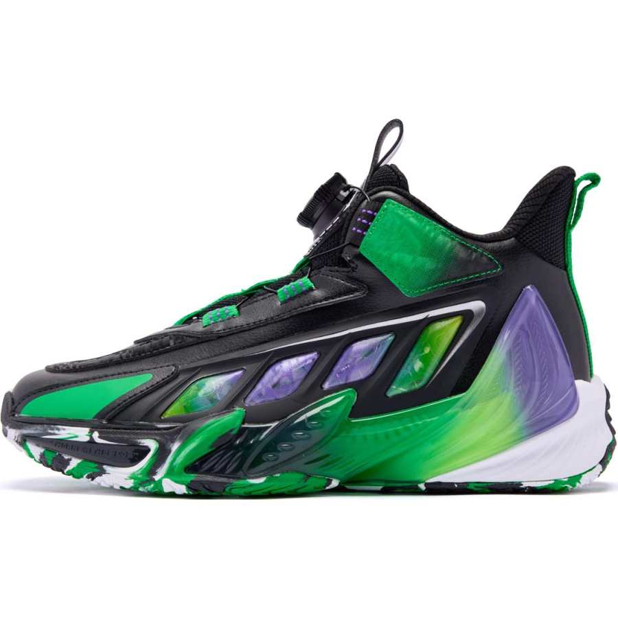 QIAODAN Mid top Basketball Shoes Black Green Unisex