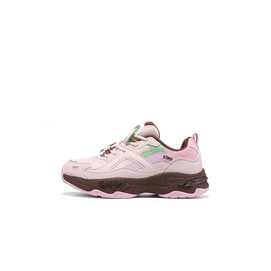 XTEP Synthetic Leather, Textile Slip Resistant Slip Resistant Low top Kids Lifestyle Shoes Pure Pink/Ice Cream Pink