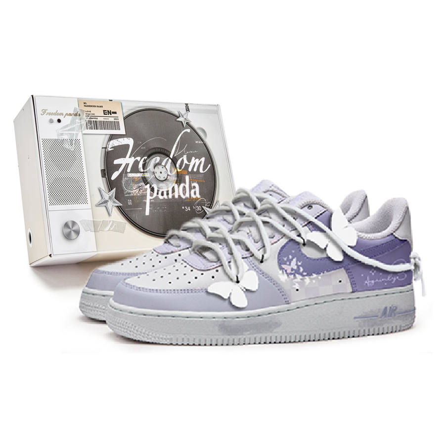 Nike Nike Air Force 1 Freedom Panda, Box, Dream Butterfly Synthetic Leather Slip Resistant Abrasion Resistant Low top