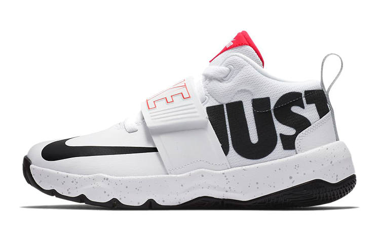 Nike Nike Team Hustle D 8 JDI Fabric Slip Resistant Cushioning Abrasion Resistant Mid top Basketball Shoes White Black Red