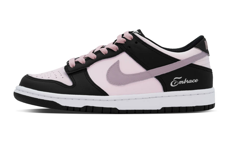 Nike Nike Dunk Leather Slip Resistant Abrasion Resistant Low top Kids' Skateboarding Shoes Black Pink Teenagers