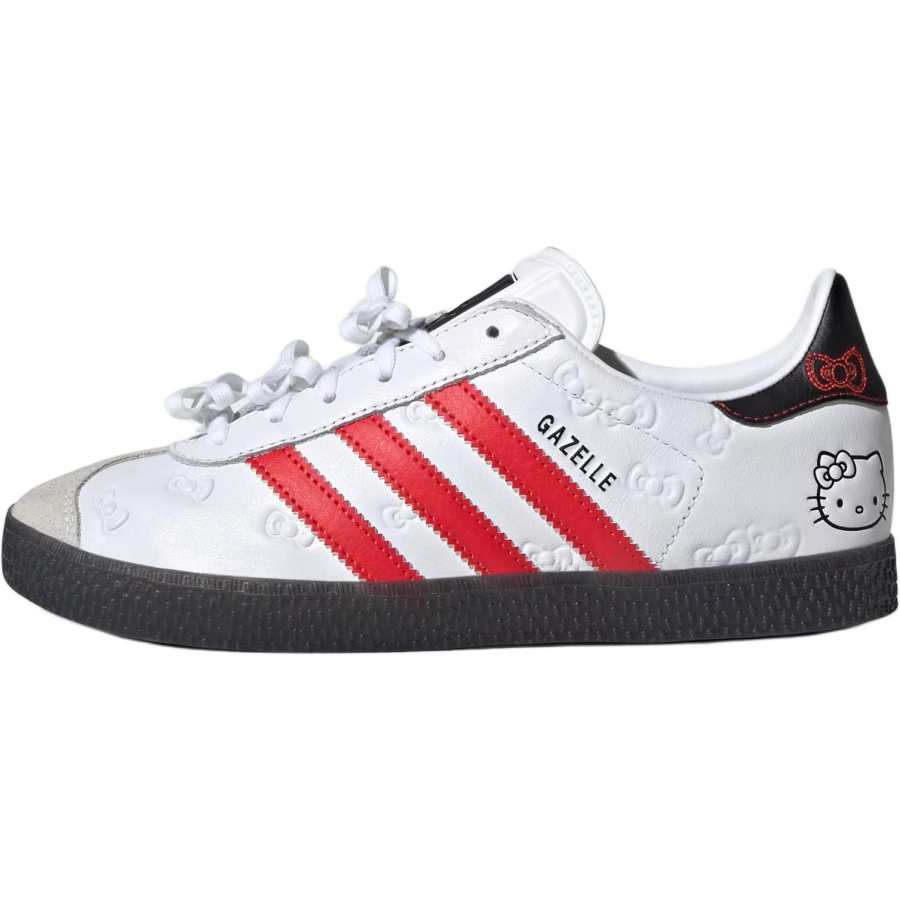 Adidas Originals Hello Kitty x Adidas Originals Gazelle Synthetic Leather Abrasion Resistant Low top Kids' Skateboarding Shoes White Red