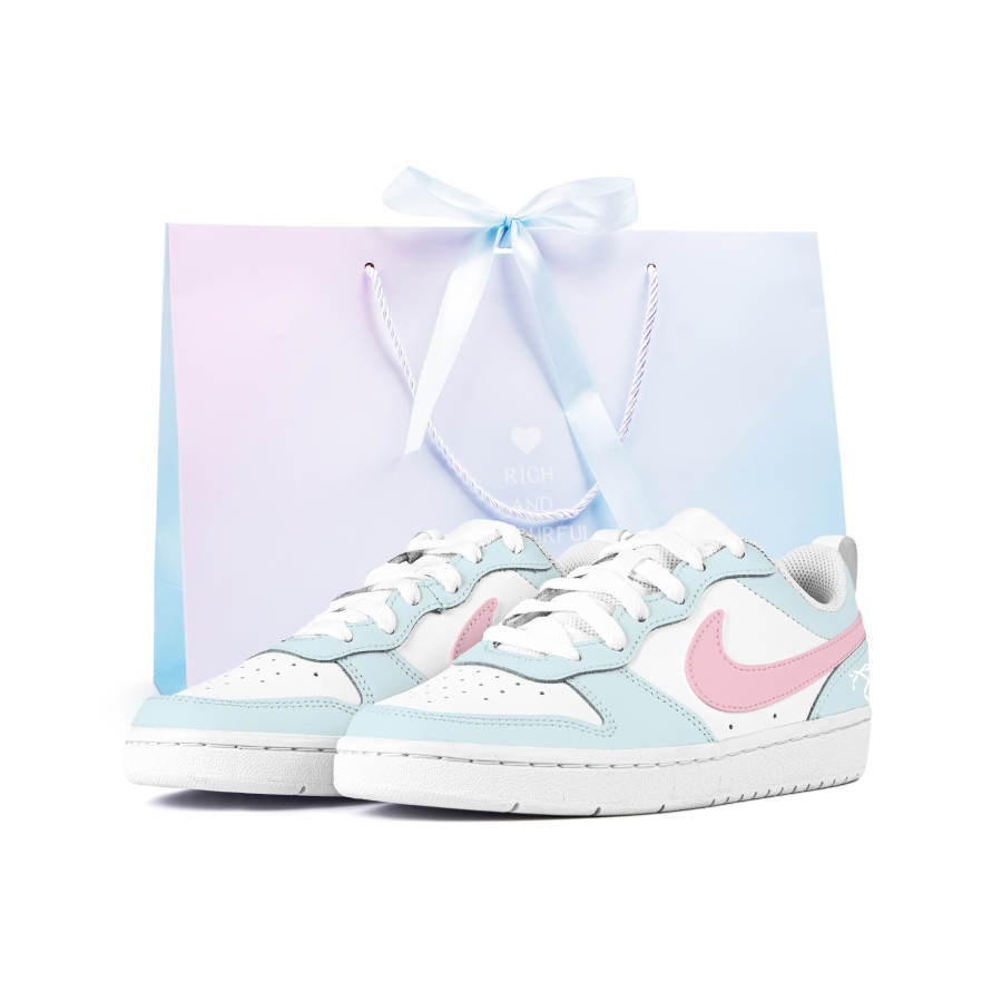 Nike Nike Court Borough Low 2 Leather Slip Resistant Abrasion Resistant Low top Kids' Skateboarding Shoes Blue Teenagers