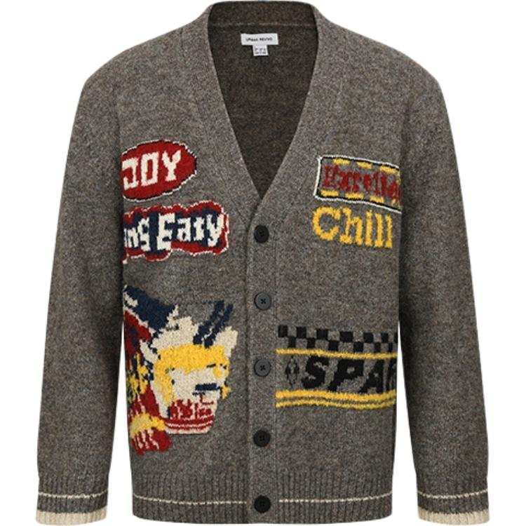 URBAN REVIVO Knitwear Men's Coffee Brown V Neck Thickened Cardigan
