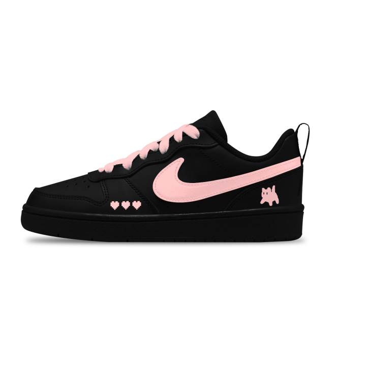 Nike Nike Court Borough Pixel Pink Heart Leather Slip Resistant Abrasion Resistant Slip Resistant Abrasion Resistant Low top
