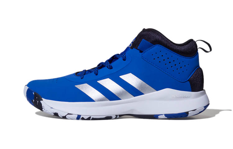 Adidas Adidas Cross Em Up 5 Abrasion Resistant Mid top Children's Basketball Shoes Blue White Children Aged 3 7 Years Old