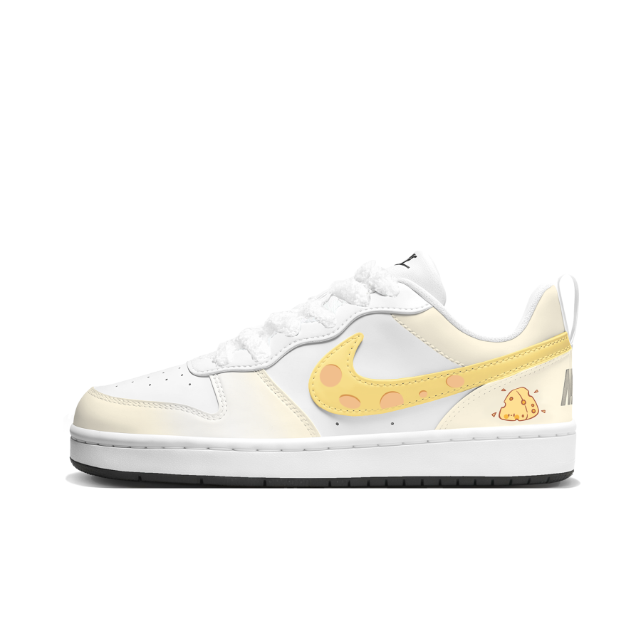 Nike Nike Court Borough Aiman Cheese Synthetic Leather Slip Resistant Low top Kids' Skateboarding Shoes Cream Yellow