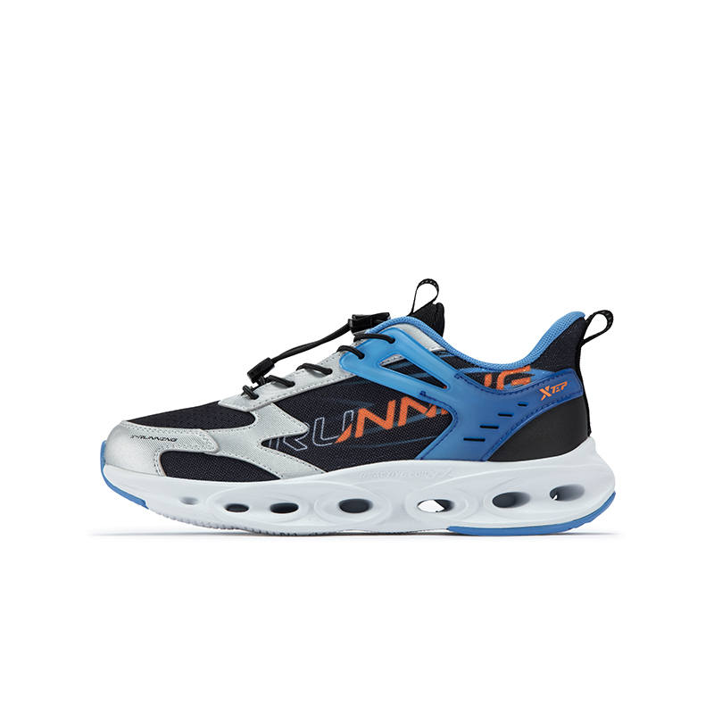 XTEP Cushioning Spin Abrasion Resistant Rebound Breathable Low top Kids' Running Shoes Black Silver Kids'
