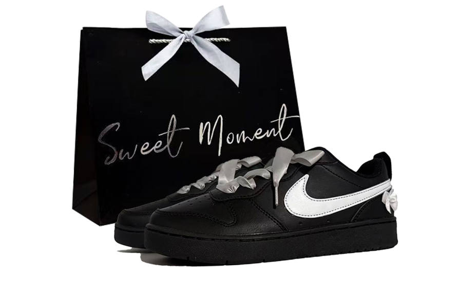 Nike Nike Court Borough Dark Night Sweetheart Box Synthetic Leather Slip Resistant Low top Kids' Skateboarding Shoes Black