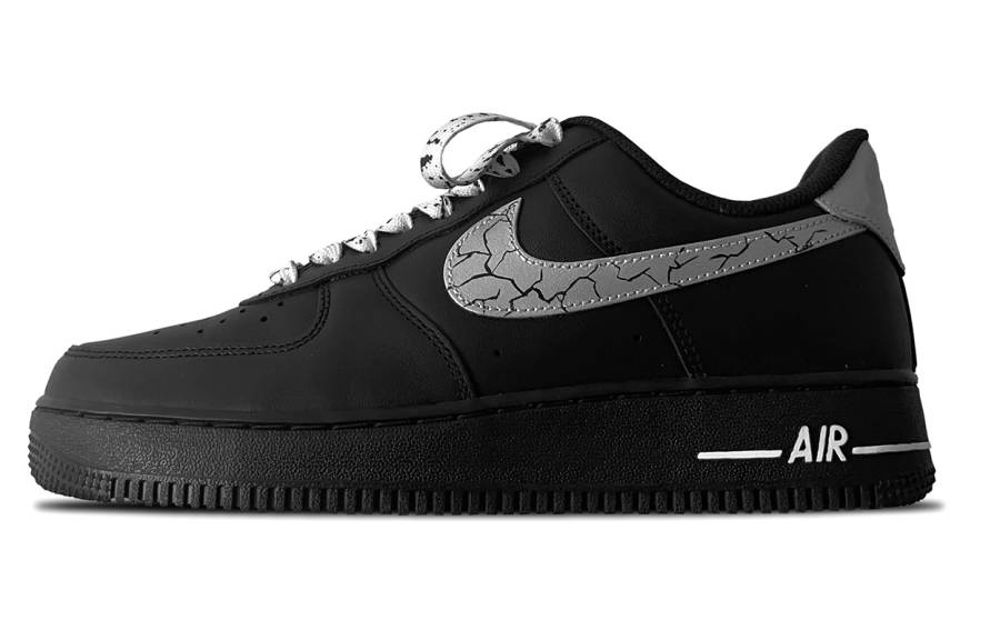 Nike Nike Air Force 1 Synthetic Leather Low top Kids' Skateboarding Shoes Black Silver Teenagers