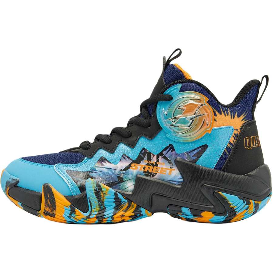 QIAODAN Synthetic Leather, Textile Mid top Basketball Shoes Serene Blue/Ice Blue Unisex