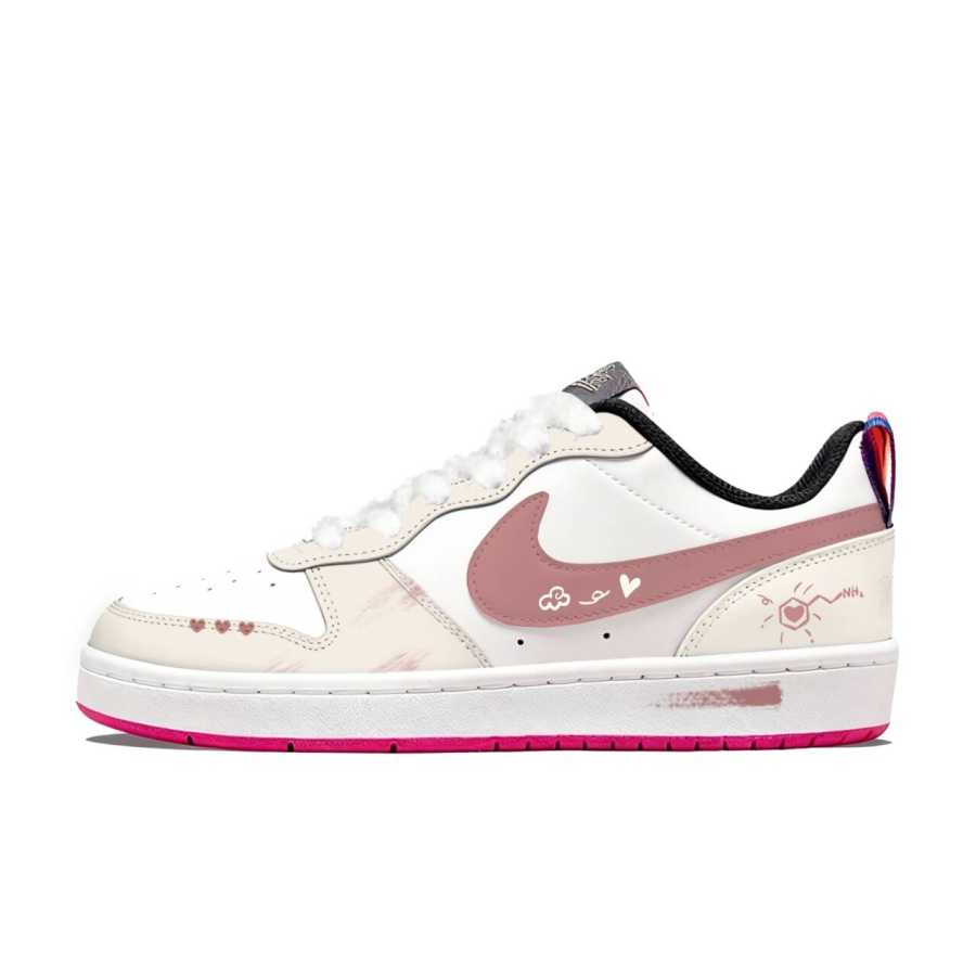 Nike Nike Court Borough Synthetic Leather Slip Resistant Abrasion Resistant Low top Skateboard Shoes Pink Beige Teenagers