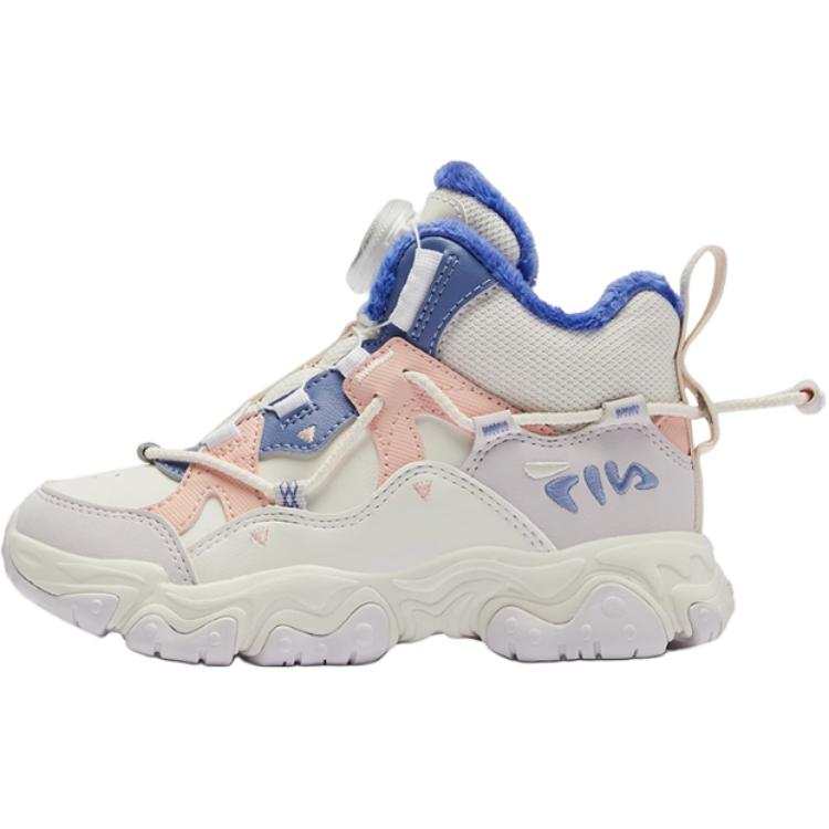 FILA KIDS BOA Slip Resistant Abrasion Resistant Mid top Kids Lifestyle Shoes White Purple Children Aged 3 7 Years Old
