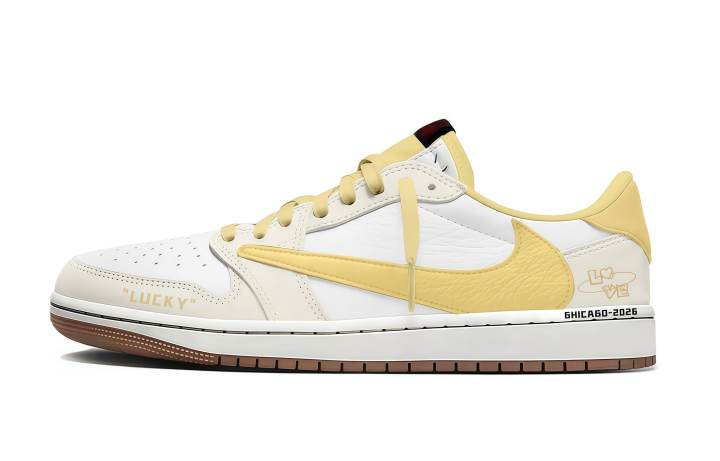 Jordan Travis Scott x Jordan Air Jordan 1 Travis Scott X AJ1 Lucky Custard Leather Cushioning Abrasion Resistant
