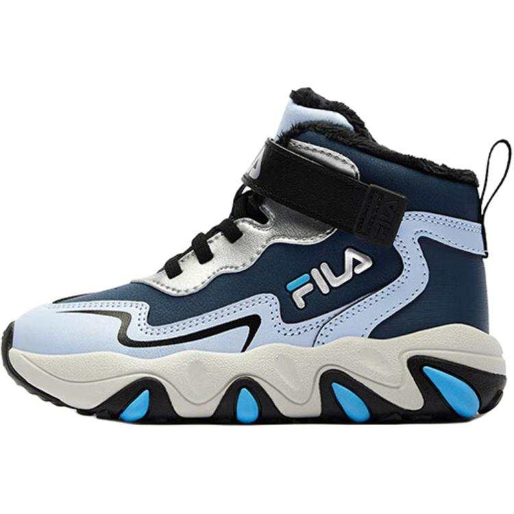 FILA KIDS Abrasion Resistant Thermal High top Kids' Outdoor Shoes White Blue Children Aged 3 7 Years Old