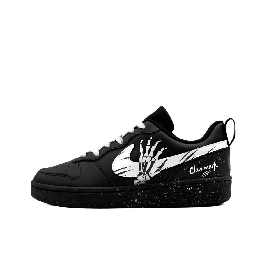 Nike Nike Court Borough Skeleton Hand Leather Slip Resistant Abrasion Resistant Low top Kids' Skateboarding Shoes Black