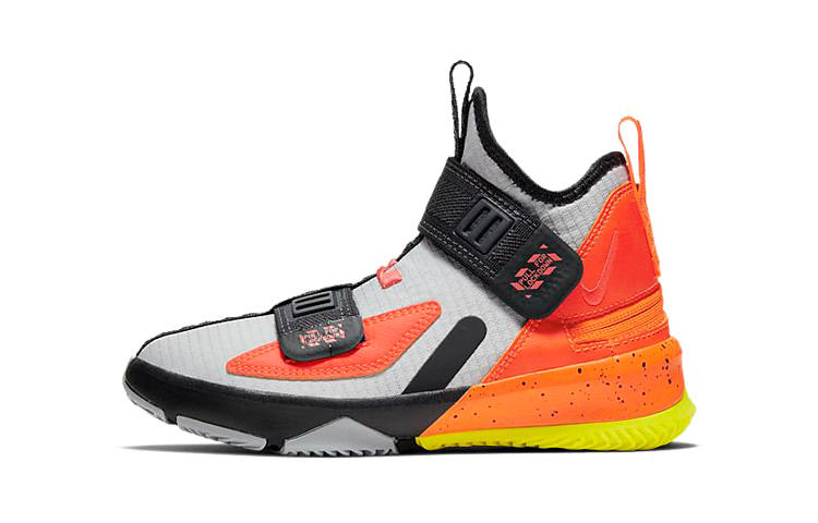 Nike Nike Lebron 13 Slip Resistant Abrasion Resistant High top Basketball Shoes Gray Orange Children Aged 3 7 Years Old