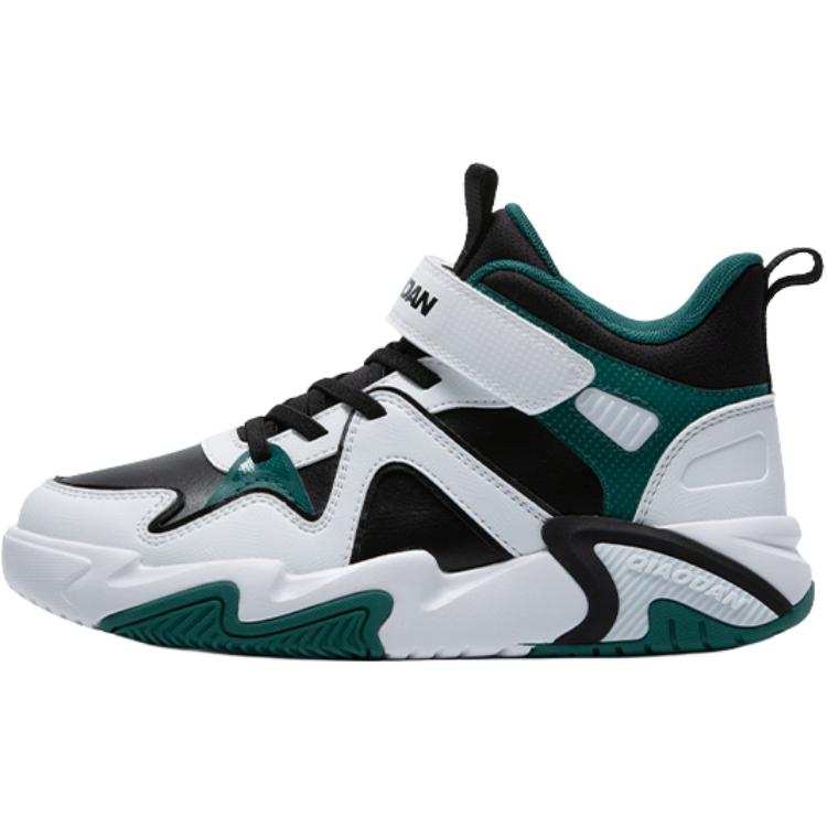 QIAODAN Synthetic Leather, Textile Mid top Skateboard Shoes Black/First Clover Green Unisex