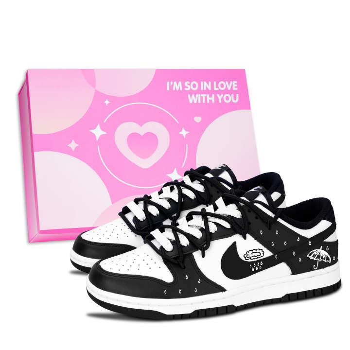 Nike Nike Dunk Black White, Overcast Raindrops Leather Slip Resistant, Abrasion Resistant, Lightweight Cushioning
