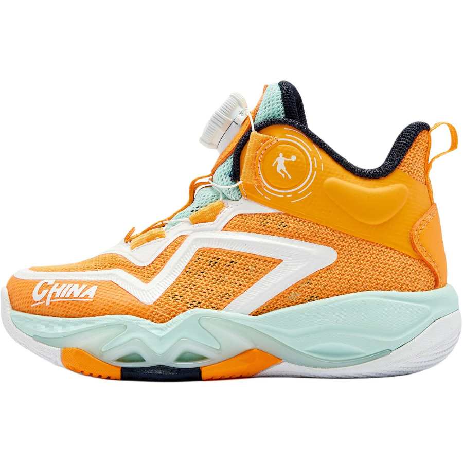 QIAODAN Anti Kick Cushioning Mid top Children's Basketball Shoes Orange Children Aged 3 7 Years Old