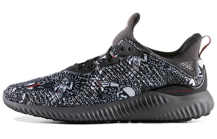 Adidas Adidas AlphaBounce Abrasion Resistant Abrasion Resistant Low top Kids' Running Shoes Black Gray Teenagers