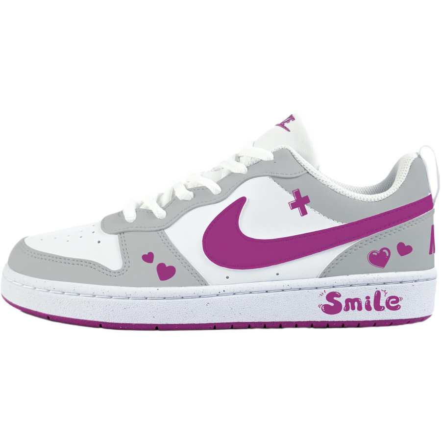 Nike Nike Court Borough Gray Purple Spirit Slip Resistant Abrasion Resistant Low top Kids' Skateboarding Shoes White