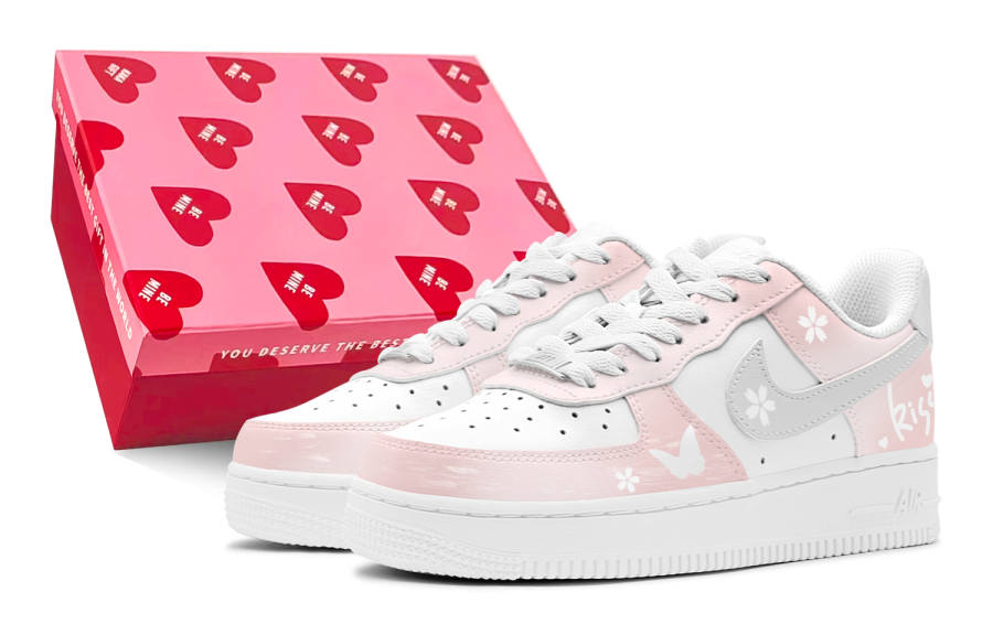 Nike Nike Air Force 1 LE Synthetic Leather Low top Kids' Skateboarding Shoes Peach Teenagers