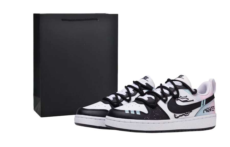 Nike Nike Court Borough LOW RECRAFT Slip Resistant Low top Kids' Skateboarding Shoes Black White Pink Teenagers