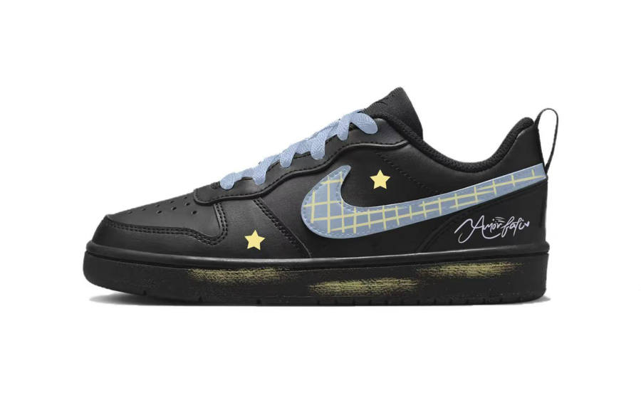 Nike Nike Court Borough Star Shallow Sea Leather Slip Resistant Low top Kids' Skateboarding Shoes Black Blue Teenagers