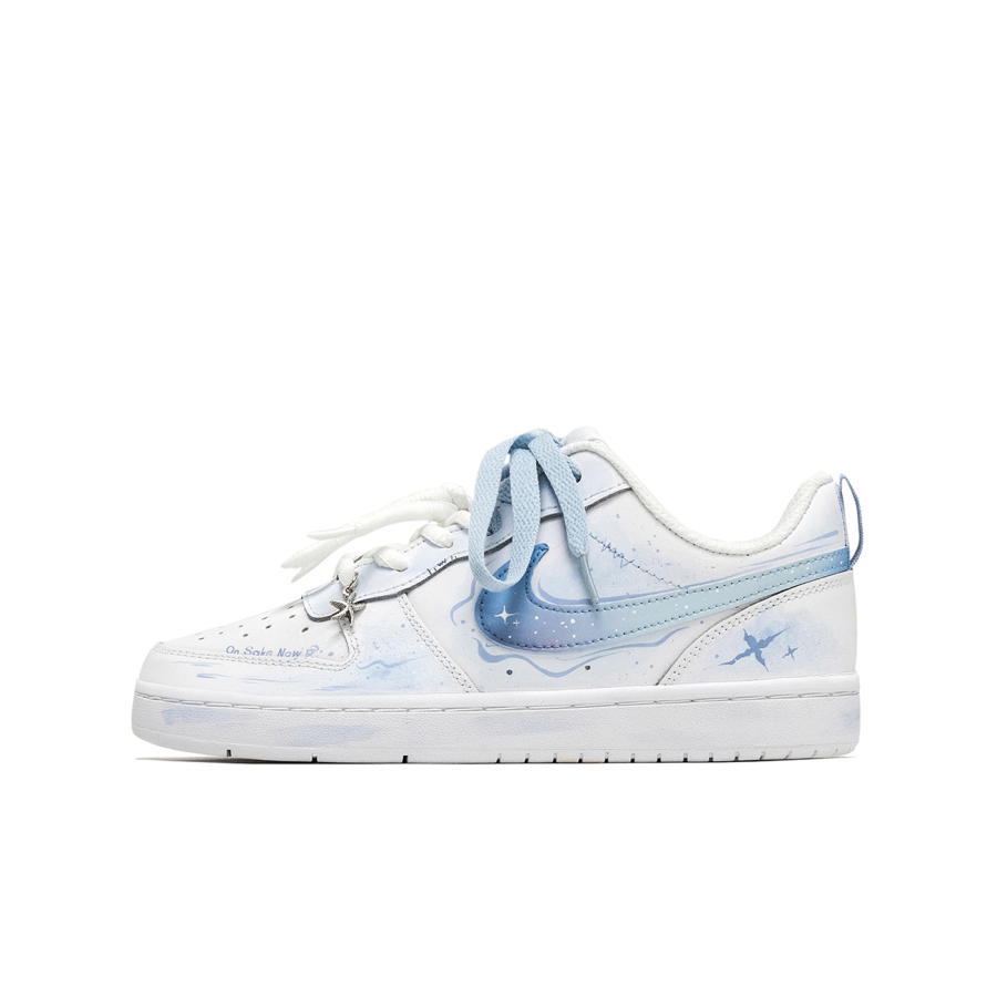 Nike Nike Court Borough Low 2 Slip Resistant Abrasion Resistant Low top Kids' Skateboarding Shoes White Blue Teenagers