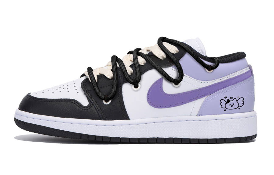 Jordan Jordan Air Jordan 1 Slip Resistant Low top Children's Basketball Shoes Black Purple Teenagers