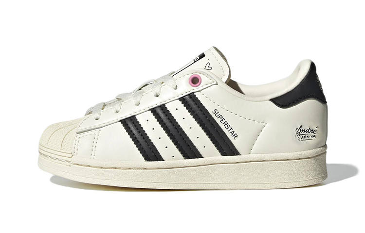 Adidas Originals SUPERSTAR C Comfortable Abrasion Resistant Low top Skateboard Shoes Beige Children Aged 3 7 Years Old