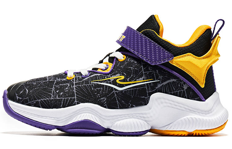 ERKE KIDS Slip Resistant Abrasion Resistant Mid top Children's Basketball Shoes Yellow Black Kids'