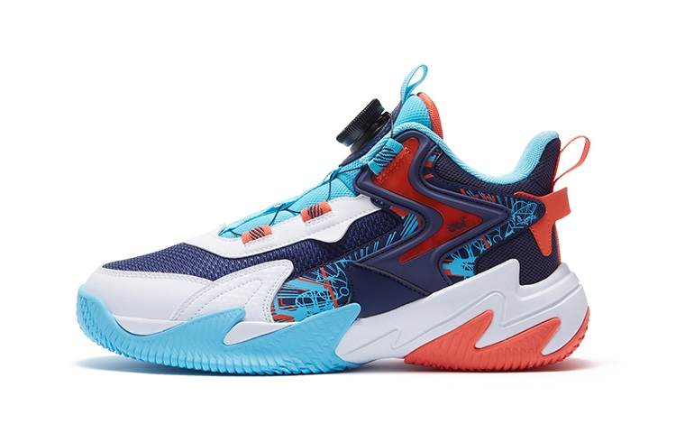 361°KIDS Brave General Slip Resistant Cushioning Abrasion Resistant Low top Basketball Shoes Blue White Orange Unisex