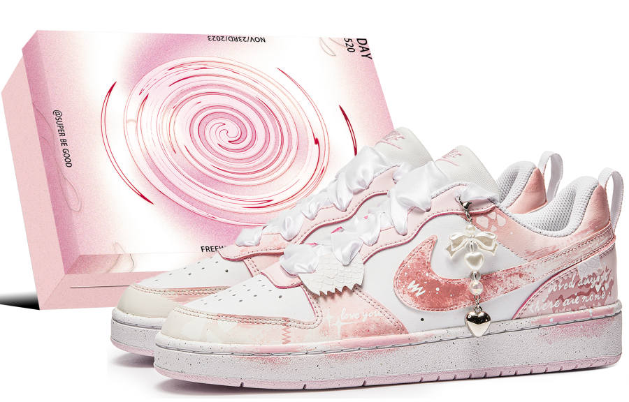 Nike Nike Court Borough Low Synthetic Leather Slip Resistant Slip Resistant Low top Kids' Skateboarding Shoes Pink Teenagers