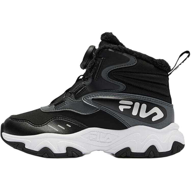 FILA KIDS Casual Comfortable Fleece Lined Slip Resistant Abrasion Resistant High top Kids' Outdoor Shoes Black Gray
