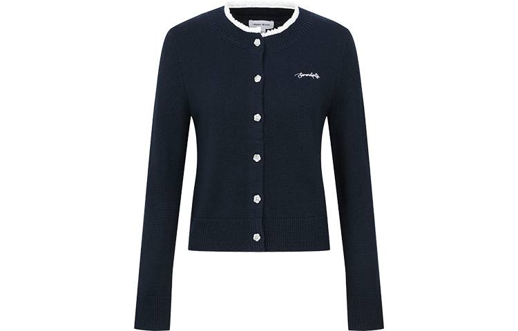 URBAN REVIVO Knitwear Women's Navy Blue Crew Neck Moderate Cardigan